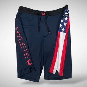 Hylete Athletic Training Shorts Mens Large Navy USA Flag Side Panel Stretch